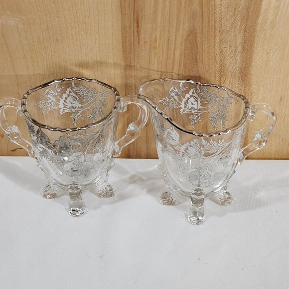 Viking Glass Silver City Flanders Creamer and Sugar 4 toed poppy silver overlay - Picture 2 of 12
